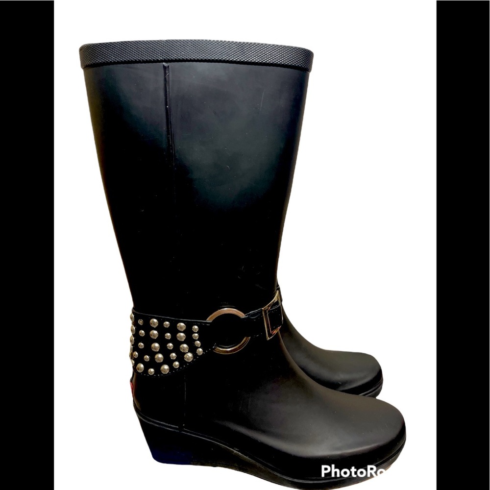 Chooka Black Waterproof Boots Stable Studded Ankle Wedge Heel